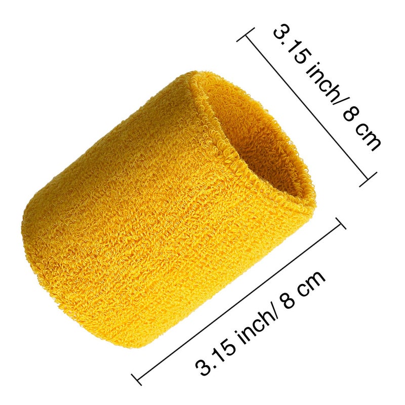 Bememo 12 Pcs Neon Sweatbands Wristband Sweat Wrist Band Competitions Absorbent Sweatbands for Men Women, for Sports, Running(3.15",Black, Red, White, Light Yellow, Lake Blue, Gray) - Image 2